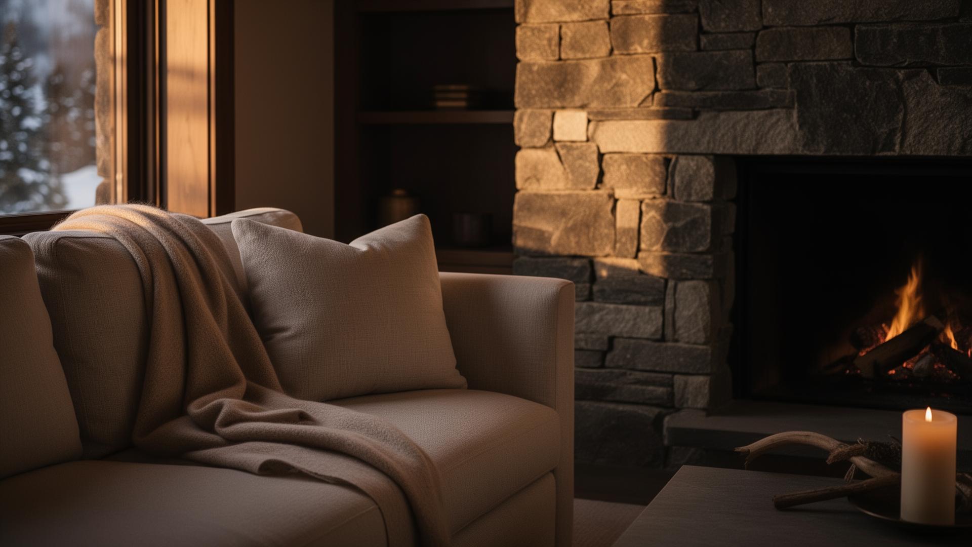 Interior detail of an Aspen home — linen and stone